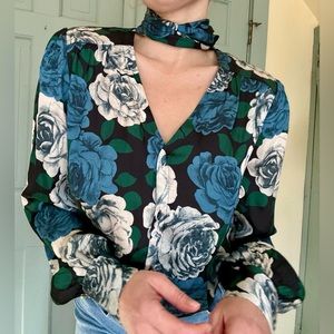 Paige Cleobelle Floral Tie-Neck Blouse Size Large